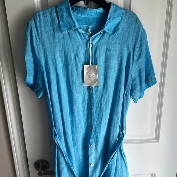 NEW 120 LINO 100% Linen Mini Shirt Dress Marine 1368tn - Picture 2 of 8
